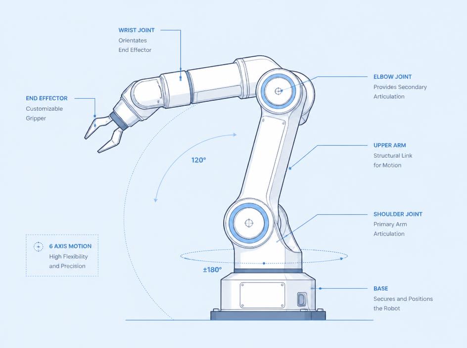 Technical diagram of a robotic arm for autonomous robotics research